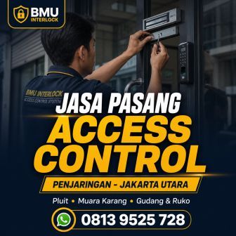 Teknisi BMU Interlock memasang access control system di Penjaringan Jakarta Utara area Pluit dan Muara Karang untuk ruko dan gudang