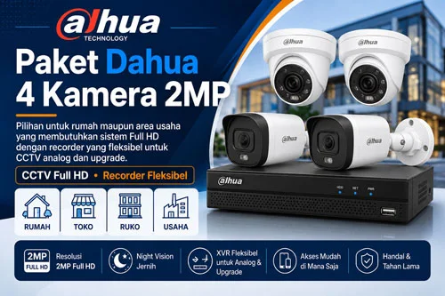 Paket CCTV Dahua 4 Kamera 2MP untuk rumah dan area usaha di Jakarta Timur