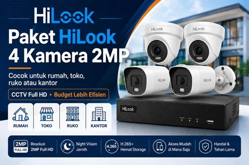 Paket CCTV HiLook 4 Kamera 2MP untuk rumah, toko dan kantor di Jakarta Timur