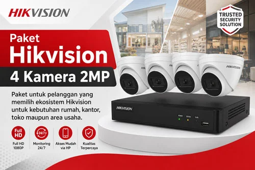 Paket CCTV Hikvision 4 Kamera 2MP untuk rumah, kantor dan area usaha di Jakarta Timur