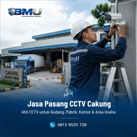 Teknisi BMU Interlock memasang CCTV di area gudang dan industri Cakung Jakarta Timur
