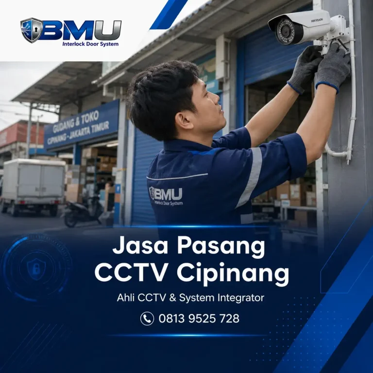 Teknisi BMU Interlock memasang CCTV di Cipinang Jakarta Timur untuk kebutuhan ruko, gudang dan area komersial