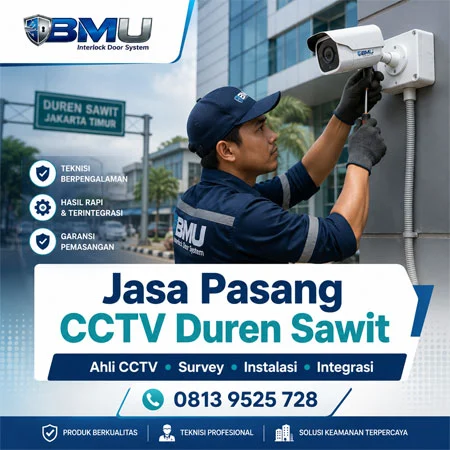 Teknisi BMU Interlock melakukan pemasangan CCTV di Duren Sawit Jakarta Timur
