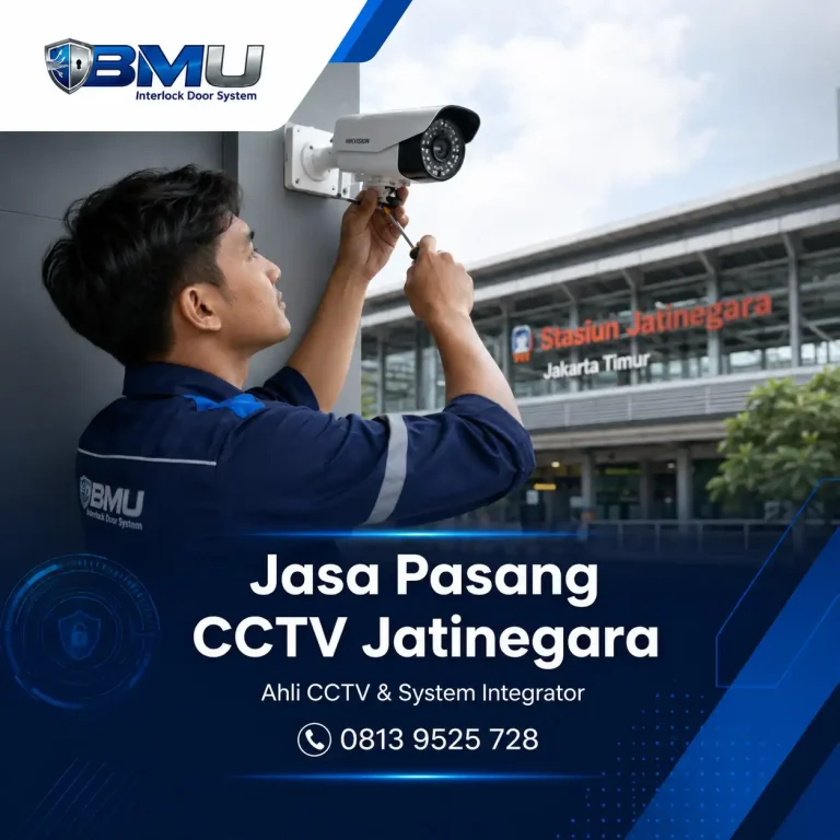 Teknisi BMU Interlock melakukan pemasangan CCTV di Jatinegara Jakarta Timur untuk kantor gedung toko dan area usaha