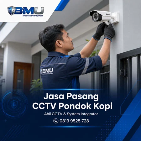 Teknisi BMU Interlock memasang CCTV di Pondok Kopi Jakarta Timur