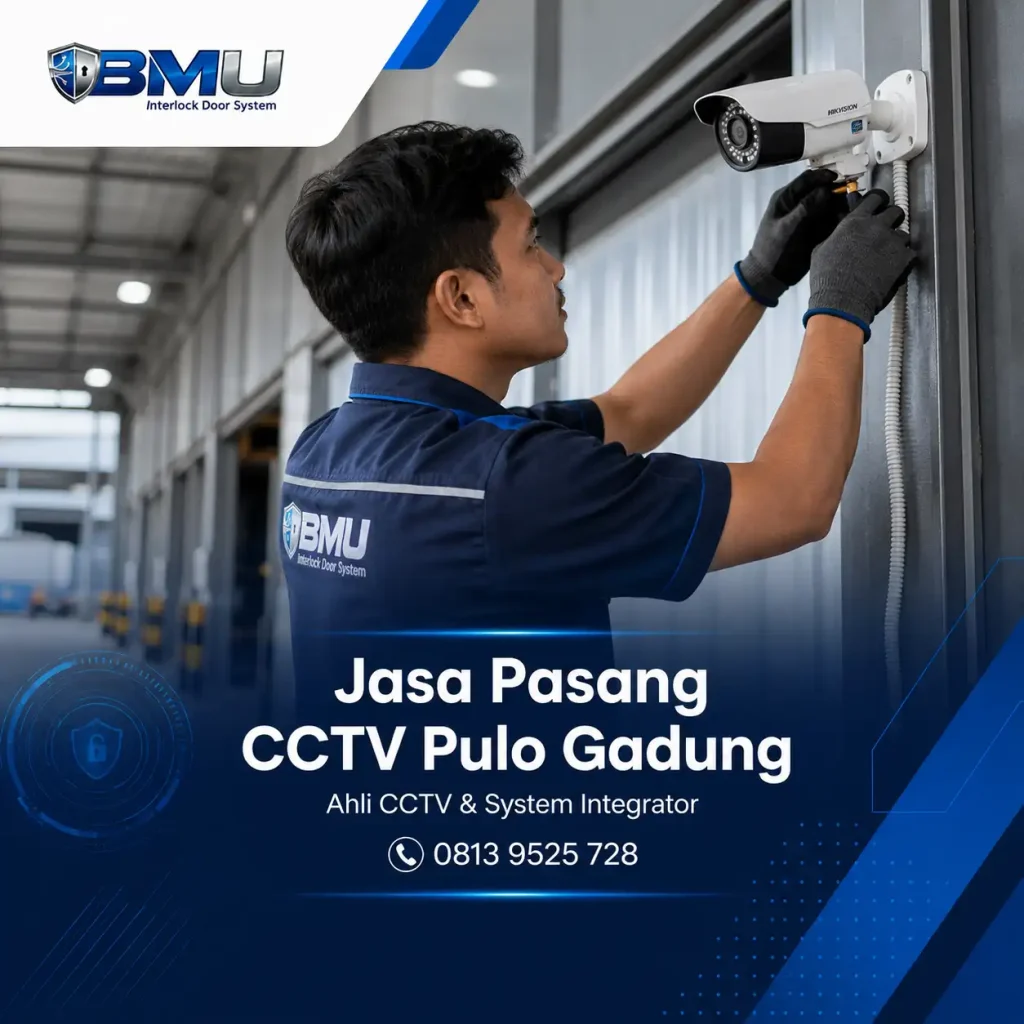Teknisi BMU Interlock melakukan pemasangan CCTV di Pulo Gadung Jakarta Timur untuk gudang kantor dan area usaha