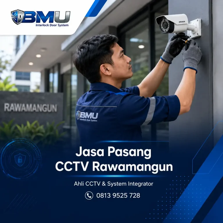 Teknisi BMU Interlock melakukan pemasangan CCTV di Rawamangun Jakarta Timur untuk rumah kantor klinik dan area usaha