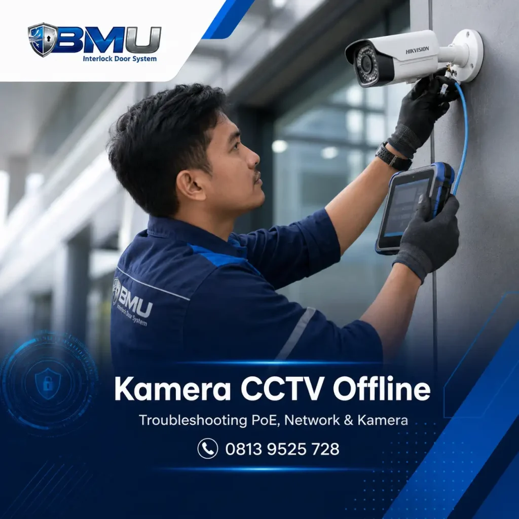 Kamera CCTV Offline, Troubleshooting CCTV, PoE CCTV, Network CCTV, IP Camera Offline, CCTV Sering Disconnect, Teknisi CCTV Jakarta Timur, BMU Interlock