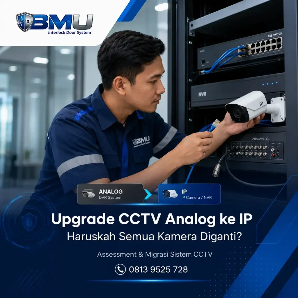 Upgrade CCTV Analog ke IP, Migrasi CCTV Analog ke IP, CCTV Hybrid, NVR CCTV, PoE Switch CCTV, Upgrade CCTV Existing, BMU Interlock